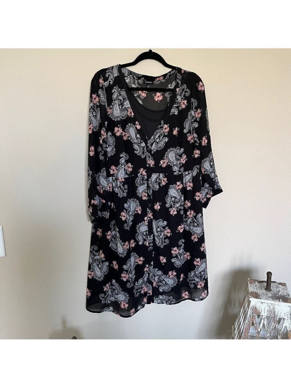 Torrid Black and Pink Paisley Shirt Dress